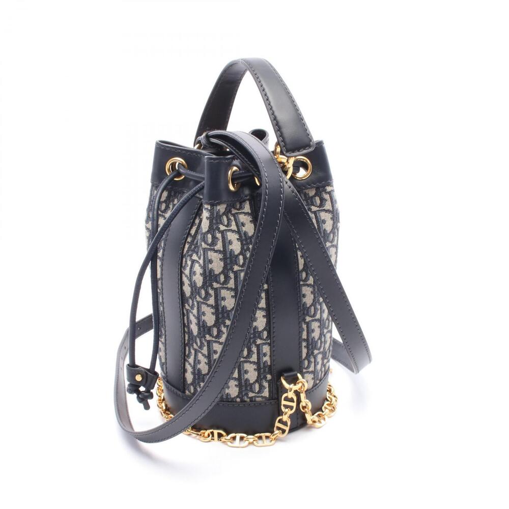 Dior Navy Blue Oblique Canvas Backpack Leather Gray